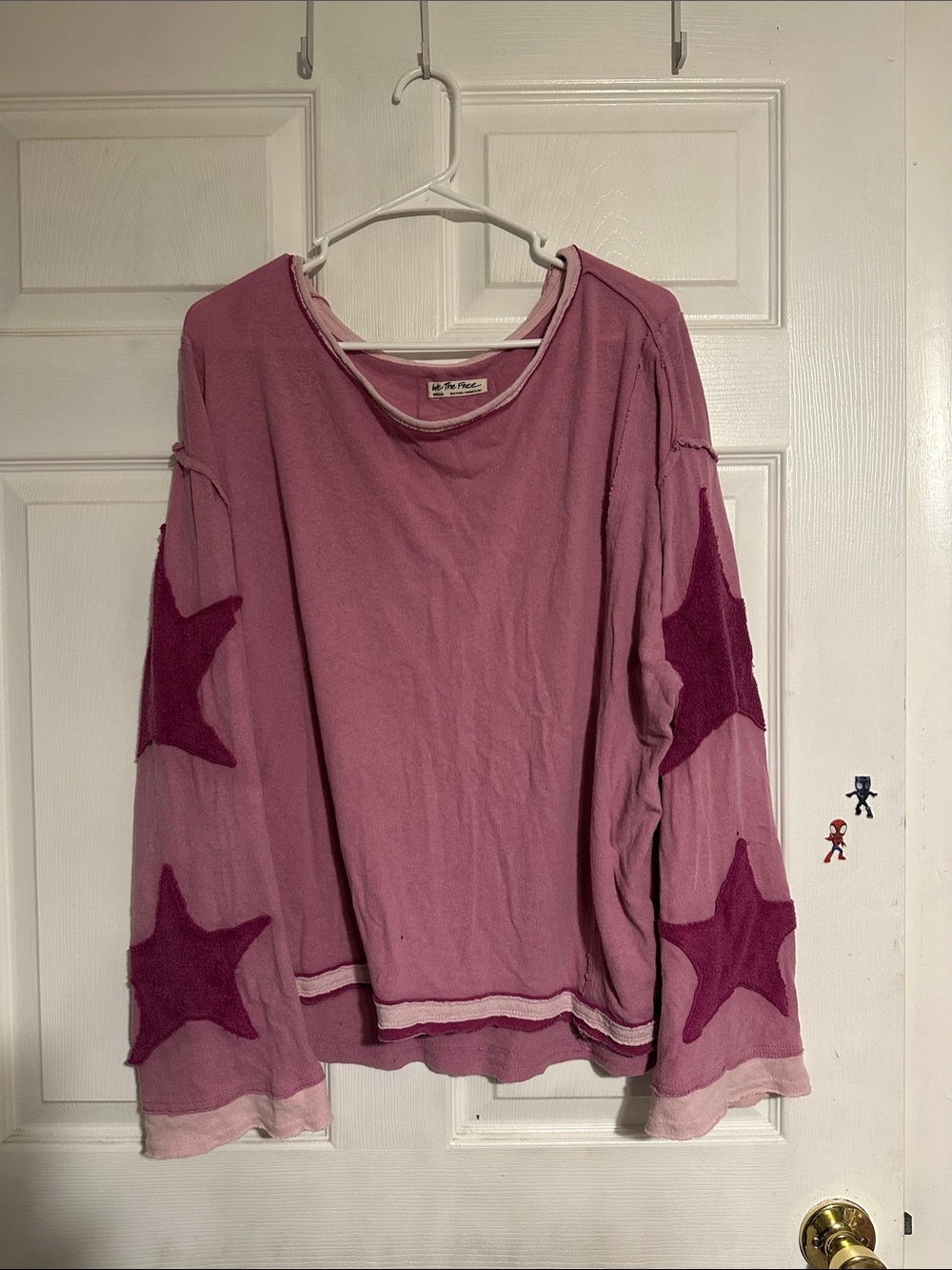 We The Free Mauve Long Sleeve Top with Magenta Star Sleeves